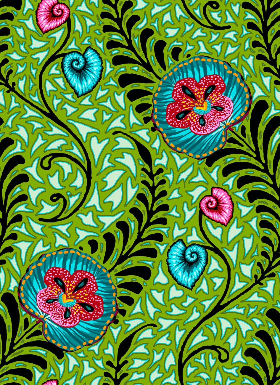 Baumwolle Patchwork - Odile Bailloeul - Tropicalism - Orchidees Green